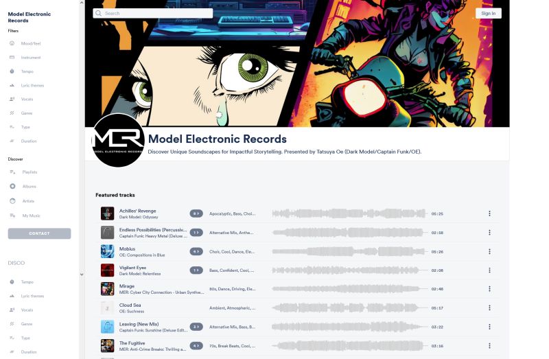 Model Electronic Music Catalog for Sync License